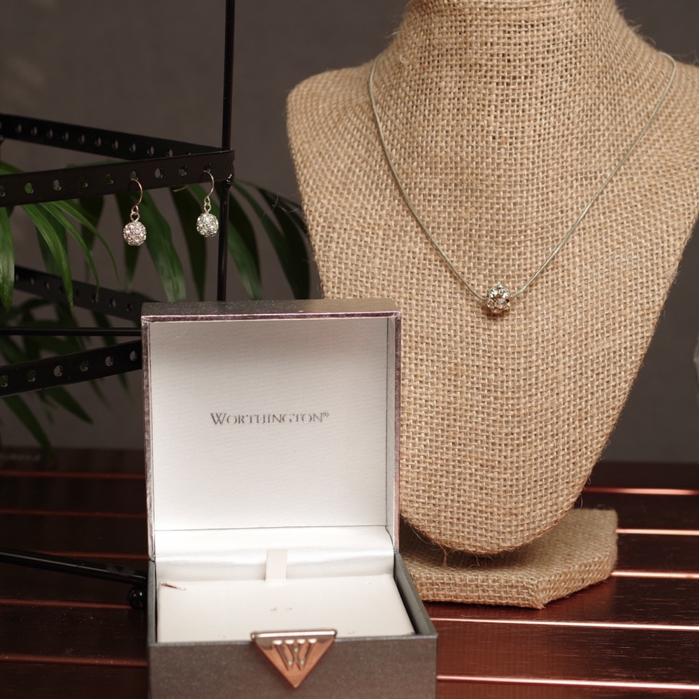 Rhinestone Ball Necklace & Earring Set w Gift Box